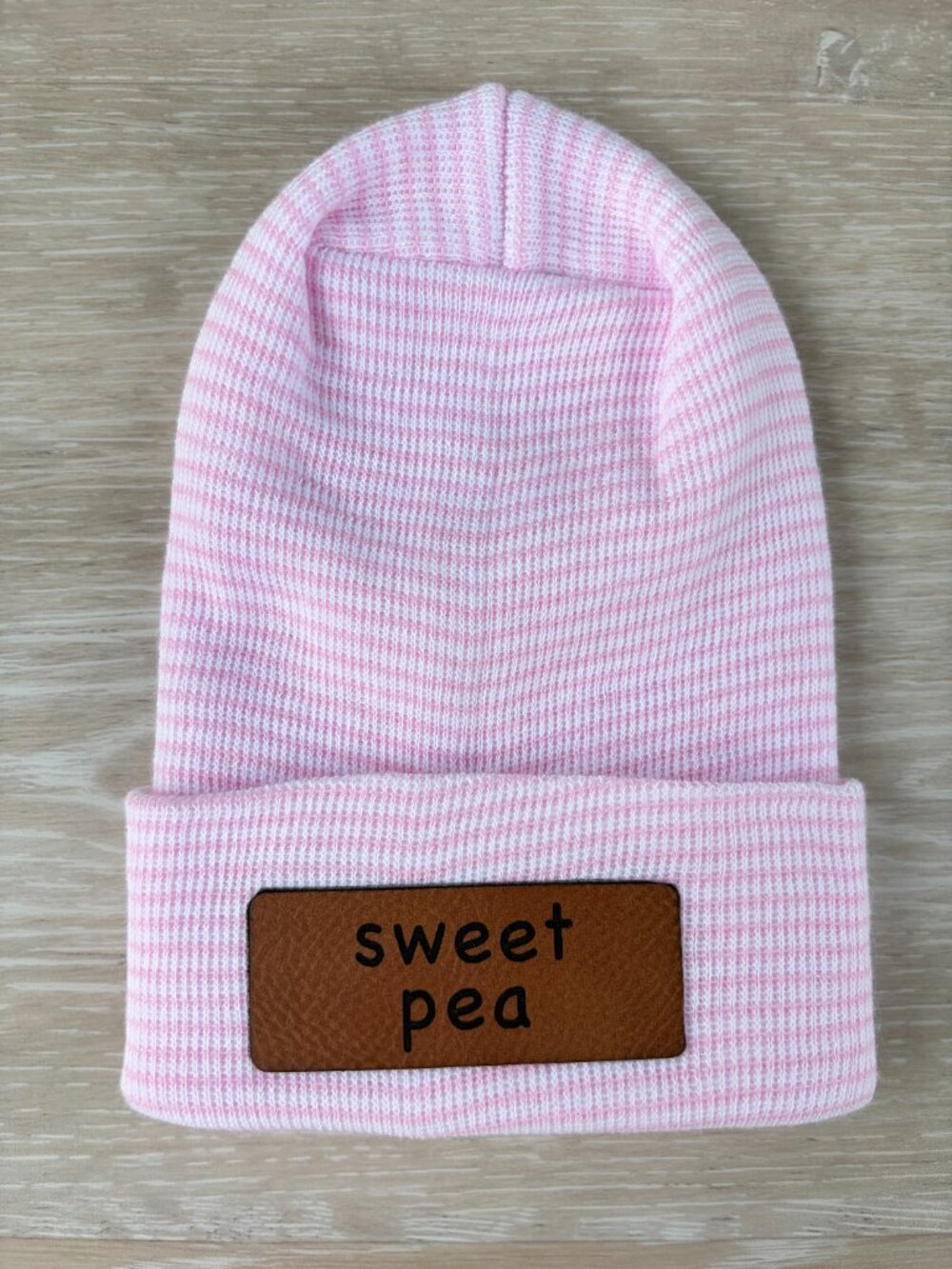 Sweet Pea Newborn Engraved Beanie 0-3 Months Pink Striped Baby Infant Hat